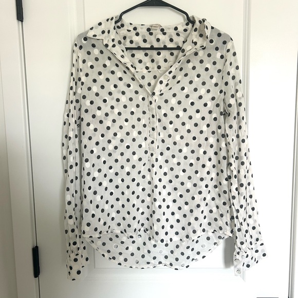 J. Crew Cream and Black Buttoned Polka Dot Long Sleeve Blouse Medium - Picture 2 of 4